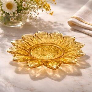Vintage 1960’s Federal Glass Sungold Topaz Flower Petal Plate